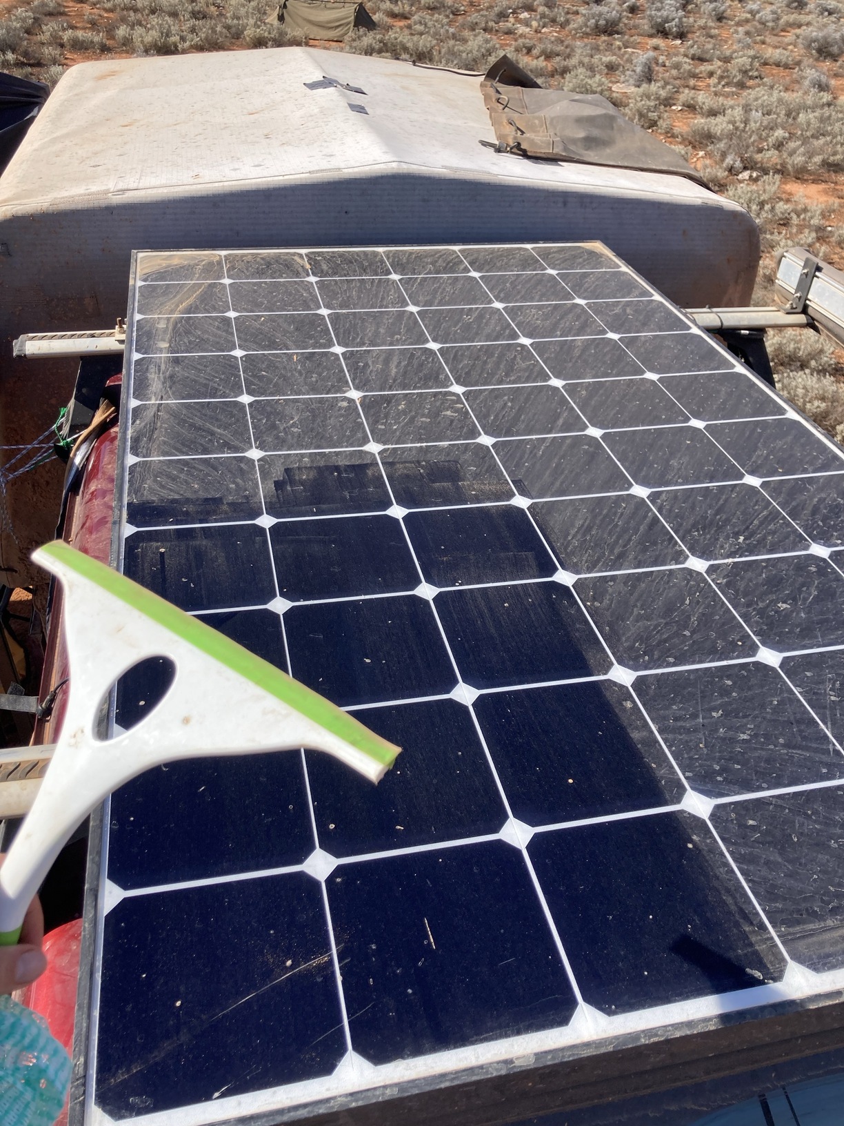 Even the solar panel was covered in mud and dirt after driving to the fall site.